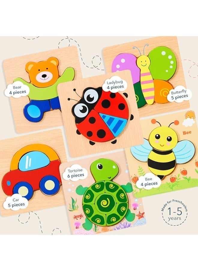 ST ZONE Wooden Toddler Puzzles Gifts Toys for 1 2 3 Year Old Boys Girls Baby Infant Kid Learning Educational 6 Animal Shape Jigsaw Eco Friendly Child Kid Montessori Stem Travel Toy - Image 2